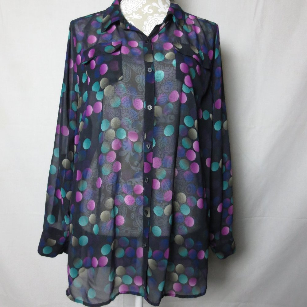 Lane Bryant Top Sheer Polka Dot Long Sleeve Blouse Plus Size 16
